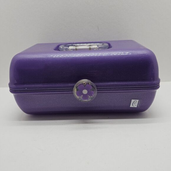 Vtg Caboodles Purple Glitter Makeup Cosmetic Case Tray Butterfly Clasp #2622 - Picture 1 of 7